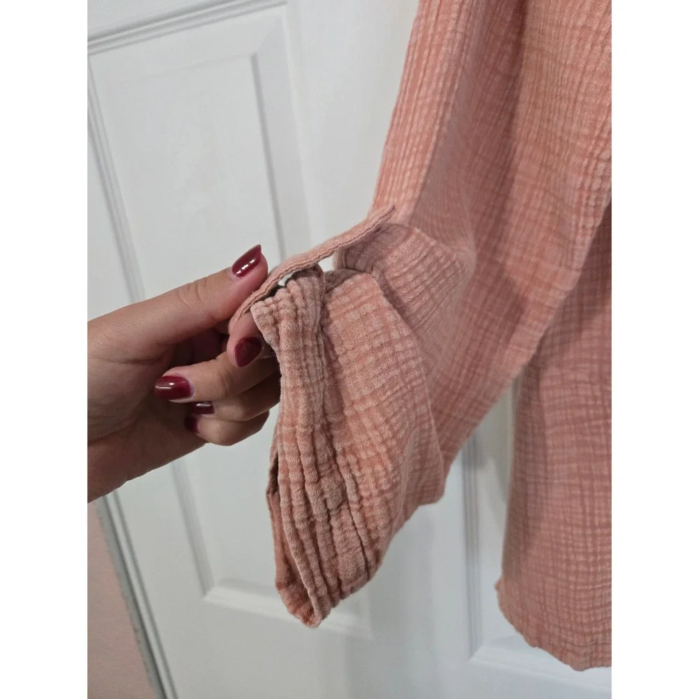 Pure Jill J. Jill Terracotta Pink Double Gauze Cotton Button Front Top LP - Picture 3 of 7